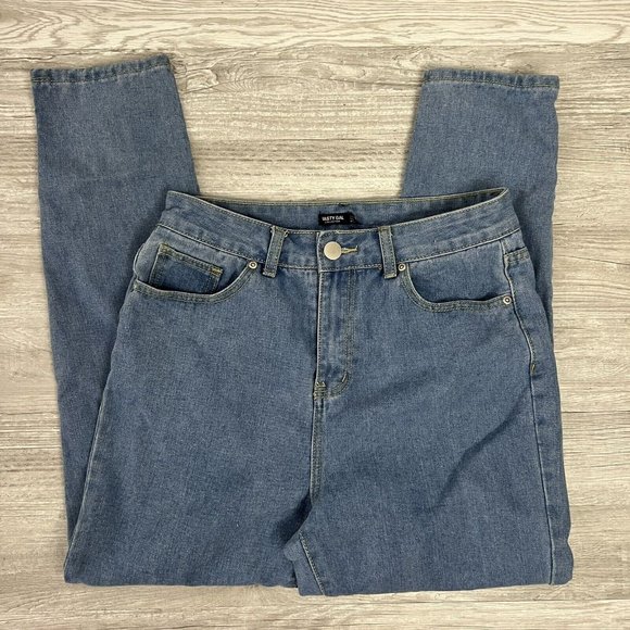 Nasty Gal US Size 8 High Rise Blue Distressed Straight Leg Boyfriend Jeans - Picture 1 of 7